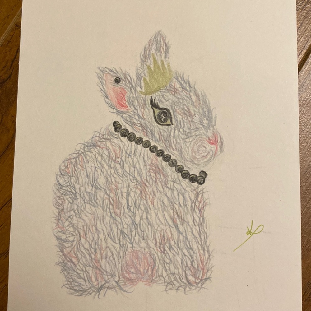 Unframed Original Art Duchess of Veggie-Ville in Pencil Crayon Cute Bunny Rabbit